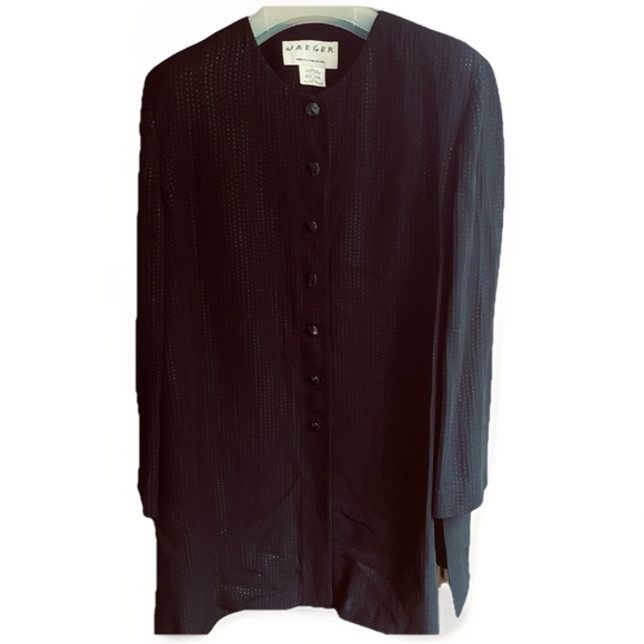 JAEGER Vintage Black Relax Shine Long Blouse Long Sleeve Great Britain Size L - Picture 1 of 13